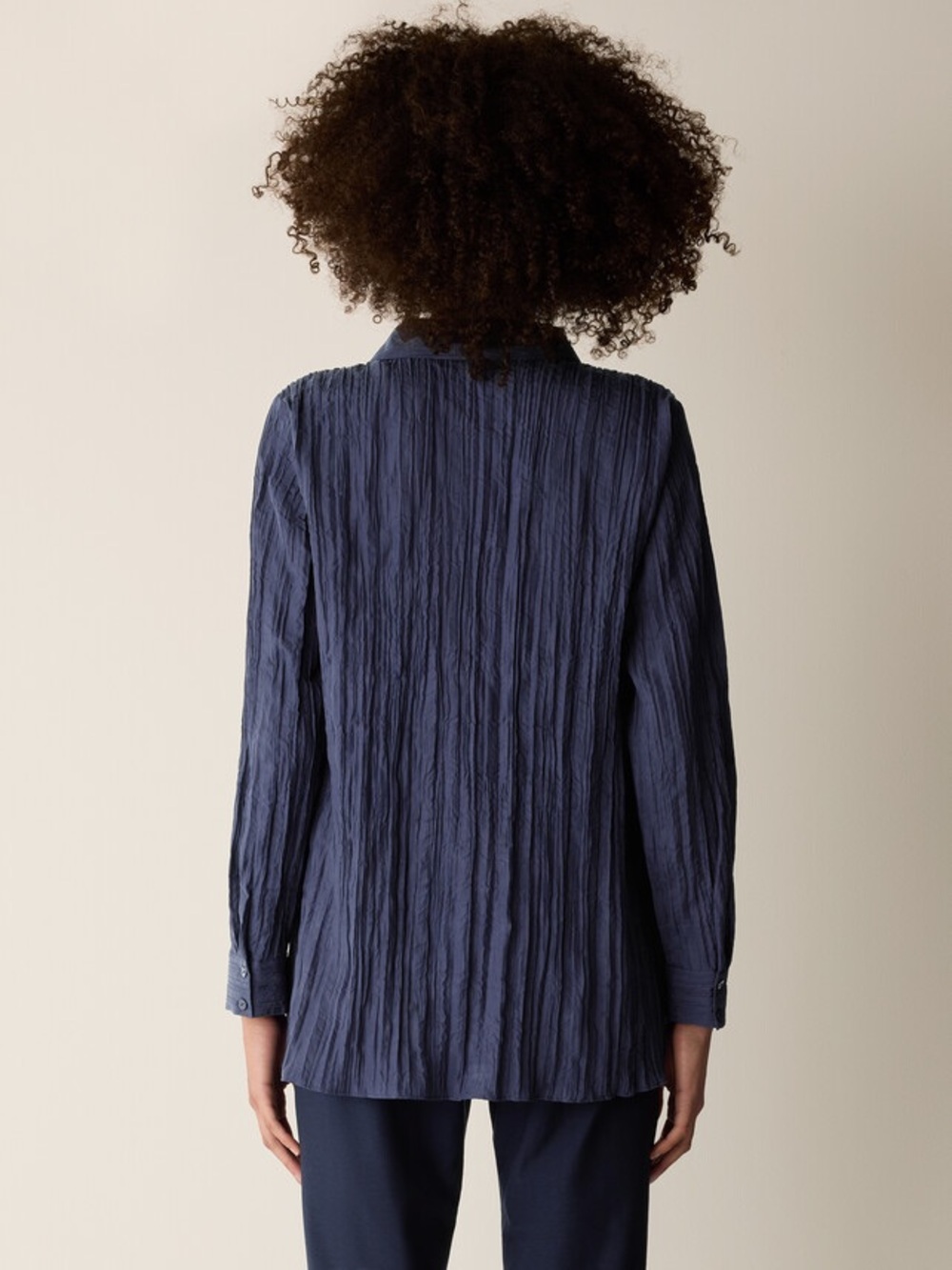 Eileen Fisher Blue Crinkle Silk Blouse PP 4P NWOT - Picture 5 of 10